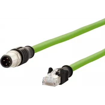 Cabo de rede METZ CONNECT M12 (4 pinos) (M) para RJ-45 (M) 1,0 m 6,5 mm SF/FTP CAT 5e sem halogéneos, sem lingueta de retenção, condutor flexível, corrente de arrasto, codificação D verde (142M1D15010)