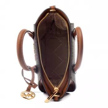 Mala transversal oval Michael Kors Jet Set Charm castanha Signature Coated Canvas