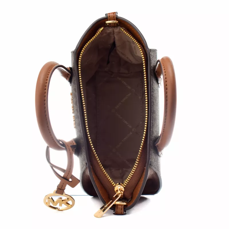 Mala transversal oval Michael Kors Jet Set Charm castanha Signature Coated Canvas