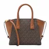 Mala transversal oval Michael Kors Jet Set Charm castanha Signature Coated Canvas