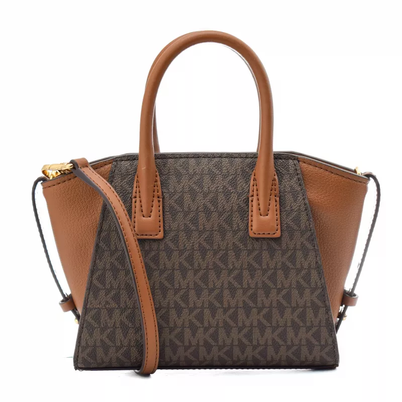 Mala transversal oval Michael Kors Jet Set Charm castanha Signature Coated Canvas