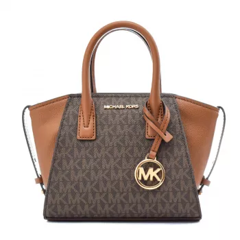 Mala transversal oval Michael Kors Jet Set Charm castanha Signature Coated Canvas