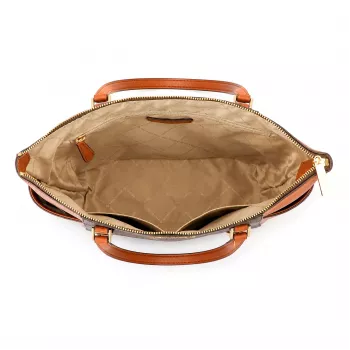 Michael Kors Carmen Mala de ombro para mulher - Pele Saffiano castanha com ferragens douradas (25x28x11 cm)