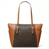 Michael Kors Carmen Mala de ombro para mulher - Pele Saffiano castanha com ferragens douradas (25x28x11 cm)