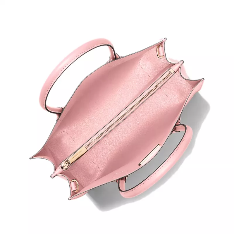 Mala transversal Michael Kors Greenwich Satchel para mulher, Powder Blush, pele Saffiano, 32x26x14 cm