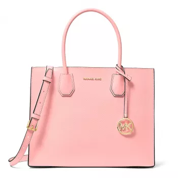 Mala transversal Michael Kors Greenwich Satchel para mulher, Powder Blush, pele Saffiano, 32x26x14 cm