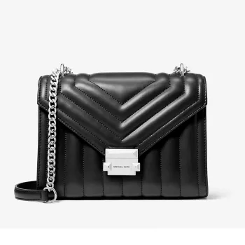 Michael Kors Jet Set Bolsa crossbody preta Signature lona revestida 35R4SWHL6UBLA