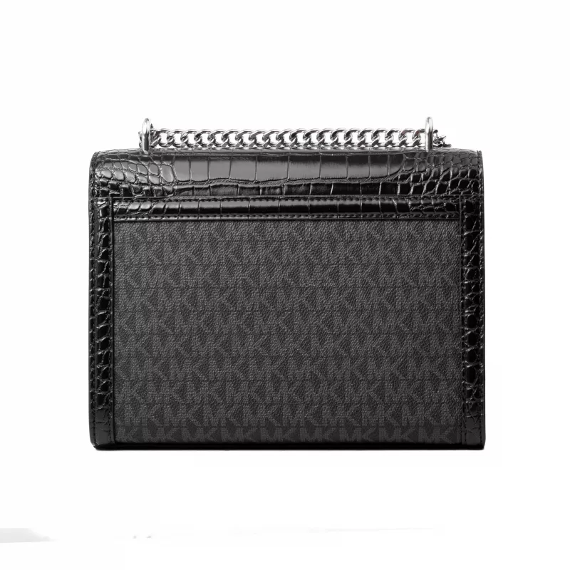 Michael Kors Jet Set Mala transversal preta Signature Coated Canvas 35S5SWHL6BBLA