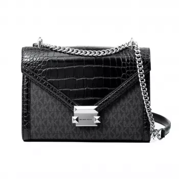 Michael Kors Jet Set Mala transversal preta Signature Coated Canvas 35S5SWHL6BBLA