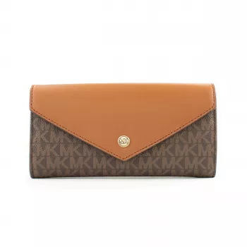 Mala de ombro Michael Kors Jet Set Travel castanha em lona revestida com assinatura 35F3GTVE7BBRO