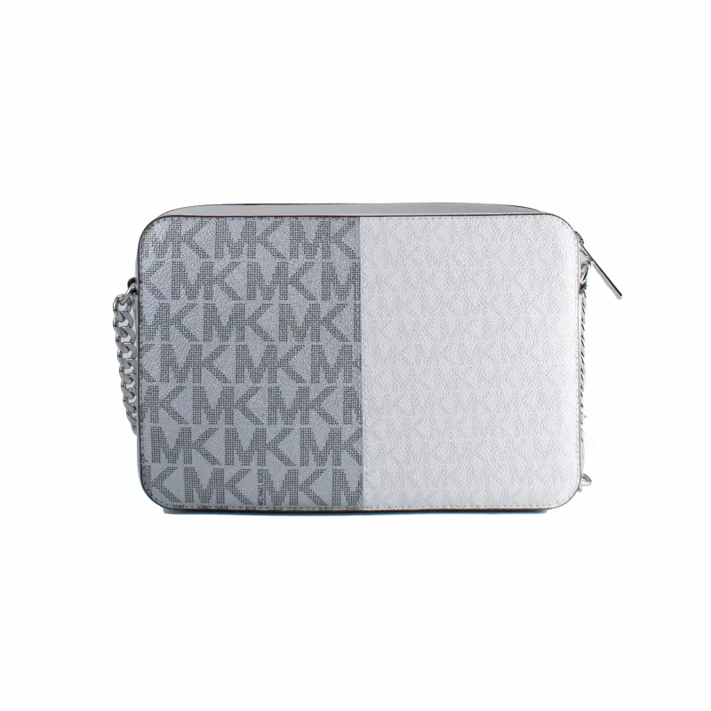 Mala crossbody Michael Kors Jet Set Travel 35F5STTC9YSIL prateada lona revestida com assinatura
