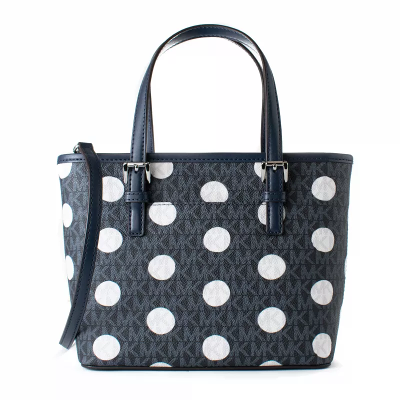 Saco de ombro Michael Kors Jet Set Travel Crossbody Bag Navy Blue Signature Coated Canvas