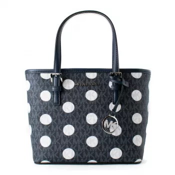 Saco de ombro Michael Kors Jet Set Travel Crossbody Bag Navy Blue Signature Coated Canvas