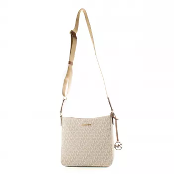 Mala crossbody Michael Kors Jet Set Travel vanilla lona revestida com assinatura 22x20x7 cm