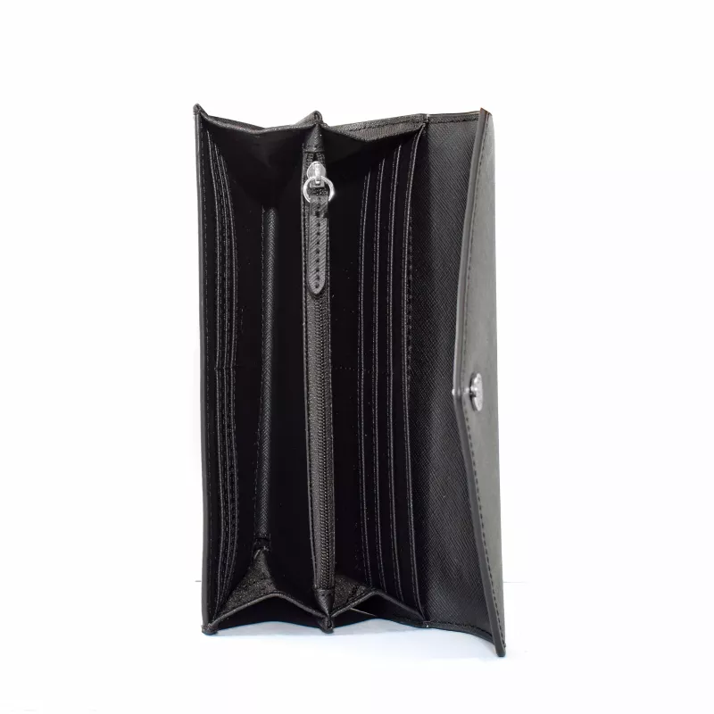 Michael Kors Jet Set Travel carteira continental grande com fecho de correr saffiano pele preto tons dourados