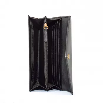 Michael Kors Jet Set Travel Carteira com capa para telefone, Pele saffiano preta, Ferragens douradas, Fecho com zíper, Alça de pulso amovível, 6 ranhuras para cartões, Compartimento para notas, Compartimento para telefone