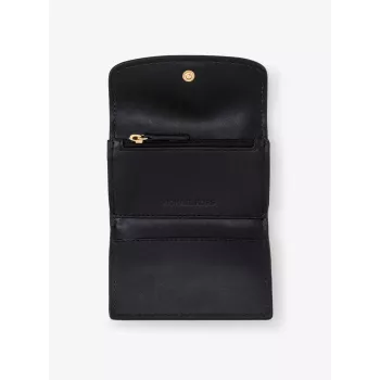 Porta-cartões com porta-moedas Michael Kors Jet Set Travel pele Saffiano preto tom dourado