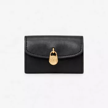 Porta-cartões com porta-moedas Michael Kors Jet Set Travel pele Saffiano preto tom dourado