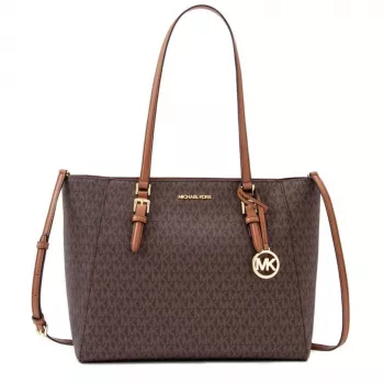 Mala de mão Michael Kors Jet Set Travel em pele Saffiano - mala de mulher castanha com ferragens douradas (42x28x10 cm)