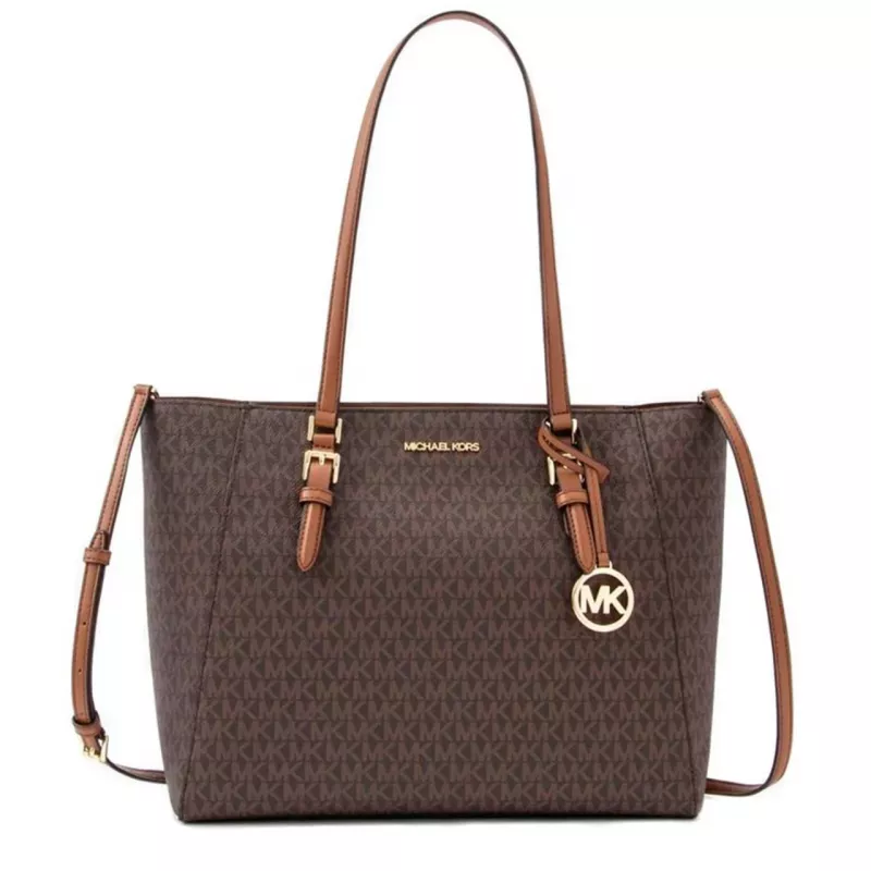Mala de mão Michael Kors Jet Set Travel em pele Saffiano - mala de mulher castanha com ferragens douradas (42x28x10 cm)