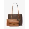 Mala de mão Michael Kors Jet Set Travel em pele Saffiano - mala de mulher castanha com ferragens douradas (42x28x10 cm)