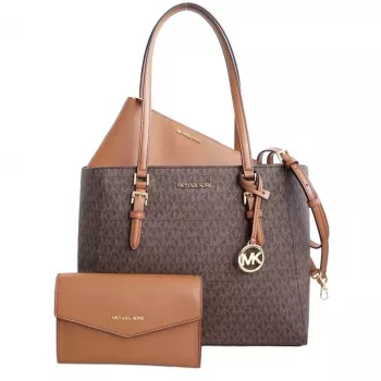 Mala de mão Michael Kors Jet Set Travel em pele Saffiano - mala de mulher castanha com ferragens douradas (42x28x10 cm)