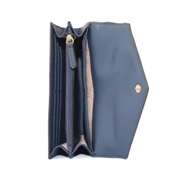 Michael Kors Carteira de pulso em pele Saffiano Jet Set Travel em azul-marinho com ferragens em tom dourado