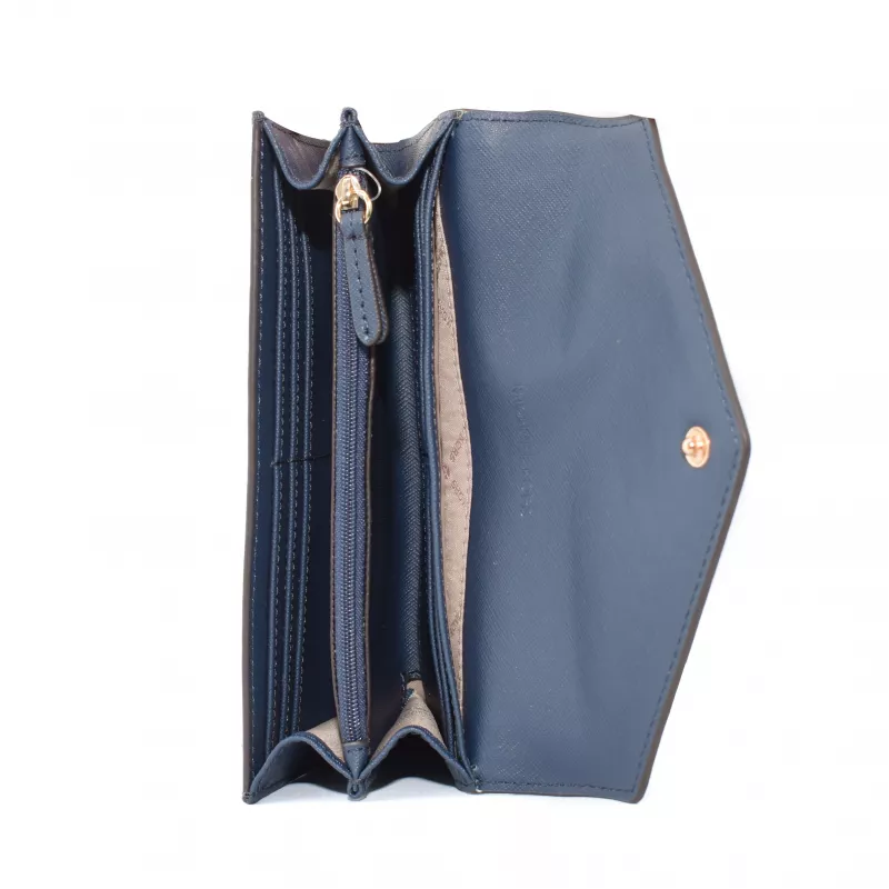 Michael Kors Carteira de pulso em pele Saffiano Jet Set Travel em azul-marinho com ferragens em tom dourado
