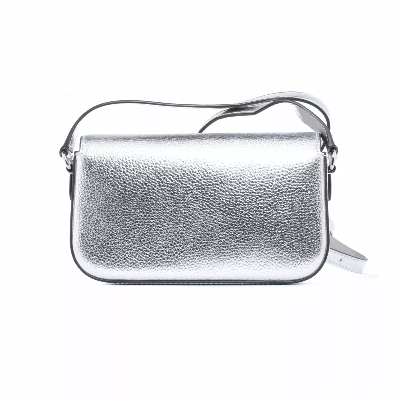Mala transversal pequena Michael Kors Jet Set Travel lona revestida Signature 21x12x5 cm ferragens prateadas