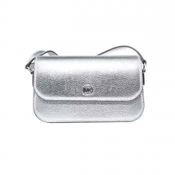 Mala transversal pequena Michael Kors Jet Set Travel lona revestida Signature 21x12x5 cm ferragens prateadas