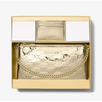 Michael Kors Conjunto de mala tote Jet Set Travel com porta-moedas - Opal Multi Signature Coated Canvas