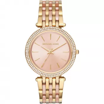 Michael Kors MK3507 relógio de mulher em aço inoxidável cor de ouro rosa com detalhes em cristal