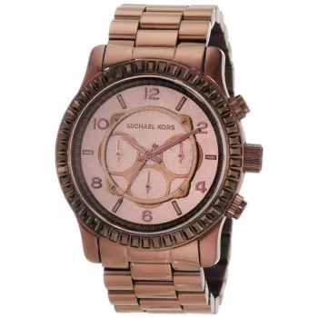 Michael Kors MK5543 Relógio cronógrafo para mulher em aço inoxidável tom ouro rosa 43 mm
