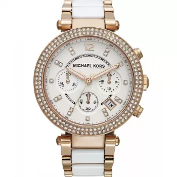 Relógio cronógrafo de mulher Michael Kors MK5774 em aço inoxidável cor de ouro rosa, 39 mm
