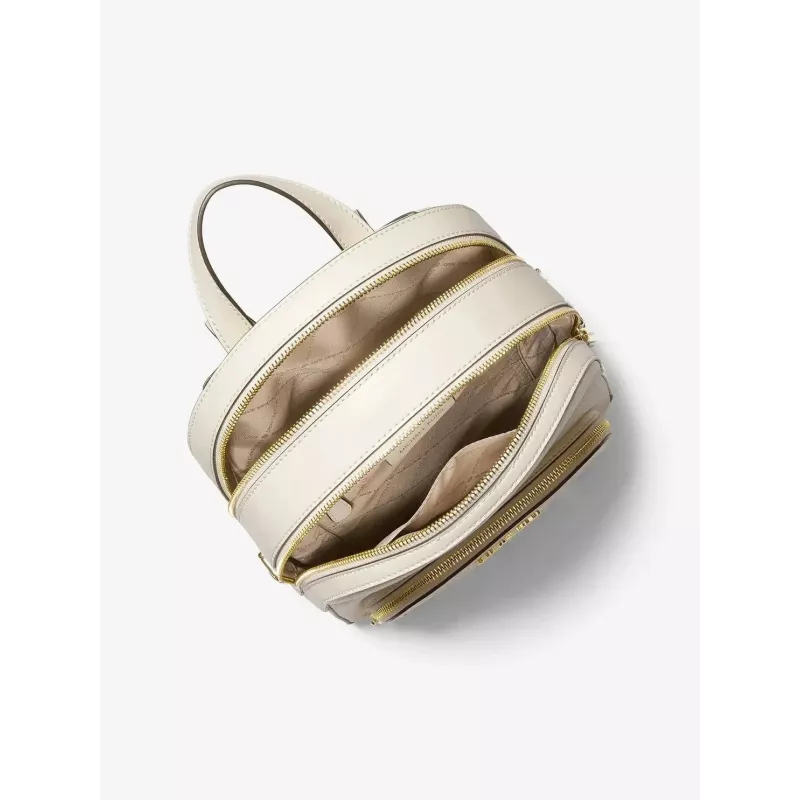 Mochila Michael Kors Rhea Zip Signature em lona revestida cor luggage 31x25x11 cm