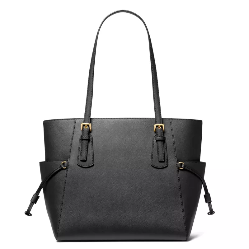 MICHAEL KORS Voyager Mala tote para mulher em pele Crossgrain preta 31x28x15 cm