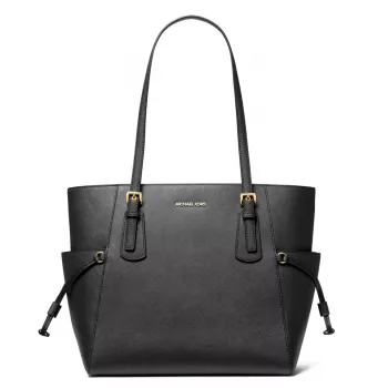 MICHAEL KORS Voyager Mala tote para mulher em pele Crossgrain preta 31x28x15 cm