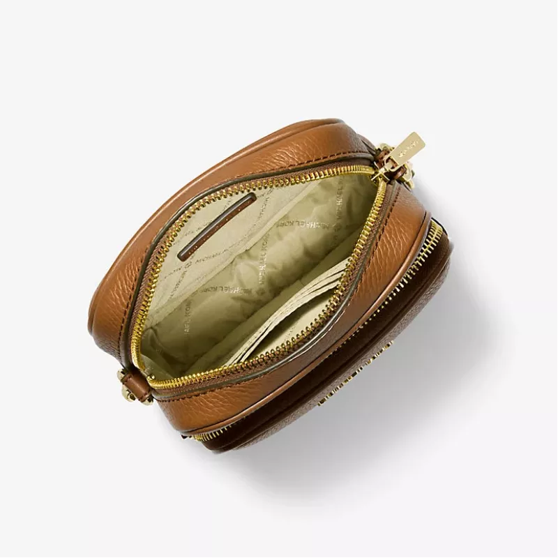 Mala de ombro de mulher Michael Kors Greenwich Small em pele Saffiano cor luggage