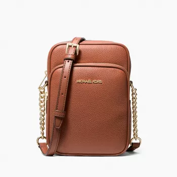 Mala de ombro de mulher Michael Kors Greenwich Small em pele Saffiano cor luggage