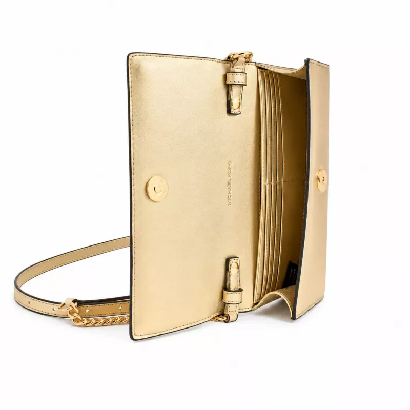 Mala de ombro Michael Kors Jet Set Charm para mulher, tela com logótipo Signature, ferragens tom dourado