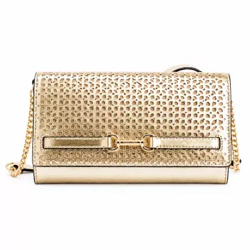 Mala de ombro Michael Kors Jet Set Charm para mulher, tela com logótipo Signature, ferragens tom dourado