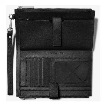Carteira de pulso plana de mulher Michael Kors Jet Set Travel em pele Saffiano 35F8GTVW0LBLA (preta)