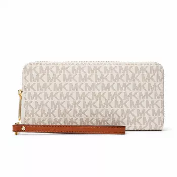 Carteira trifold de mulher Michael Kors Jet Set Travel em lona revestida Signature, ferragens douradas - 35F8GTVT3BVNL