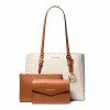 Michael Kors Conjunto de sacos de mulher em pele Saffiano – Tote e Pouch (Baunilha) – Modelo 35F3GCFT9TVAN