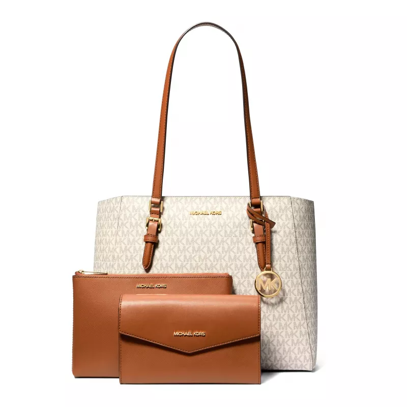 Michael Kors Conjunto de sacos de mulher em pele Saffiano – Tote e Pouch (Baunilha) – Modelo 35F3GCFT9TVAN