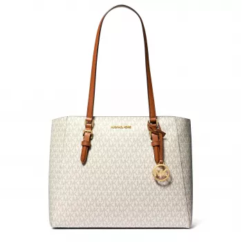 Michael Kors Conjunto de sacos de mulher em pele Saffiano – Tote e Pouch (Baunilha) – Modelo 35F3GCFT9TVAN