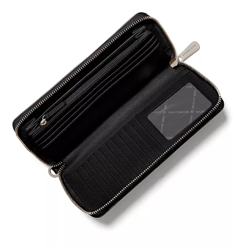Carteira e capa para telemóvel MICHAEL KORS para mulher em pele Saffiano com fecho de correr, preta (Jet Set Travel) - 35S6STVE9LBLA