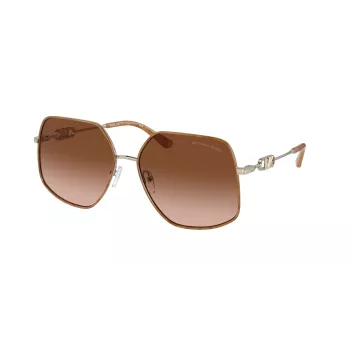 Óculos de sol Michael Kors de mulher MK1127J10143B armação de metal ouro rosa lentes castanhas degradê 59 mm
