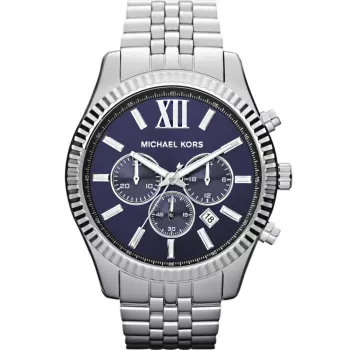 Relógio de quartzo Michael Kors MK8280 para homem, 45 mm, prateado/mostrador azul-escuro
