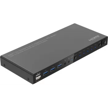 MicroConnect Switch KVM HDMI 4K@60Hz 4x1 com 4K60 4:4:4, hub USB 3.0, áudio, caixa metálica (MC-HDMIKVM0401-USB3-4K)